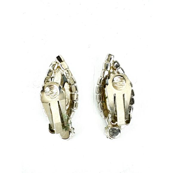 C 1960's Rhinestone Emerald Sapphire Aqua Clip on Vintage Earrings - Picture 2 of 5